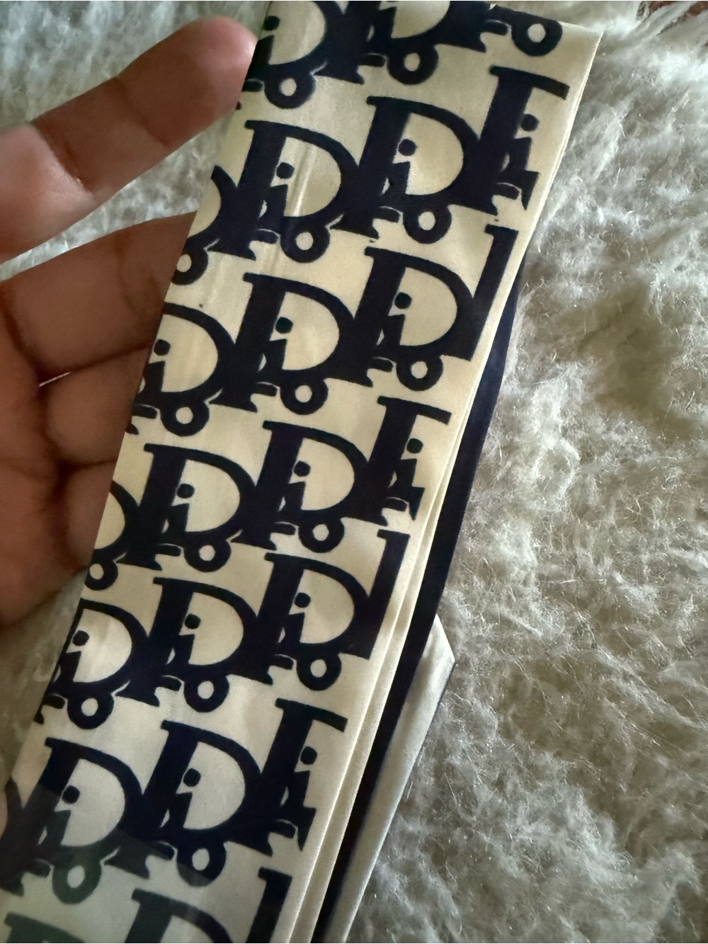 Christian Dior Navy & Ivory Logo Twilly Scarf